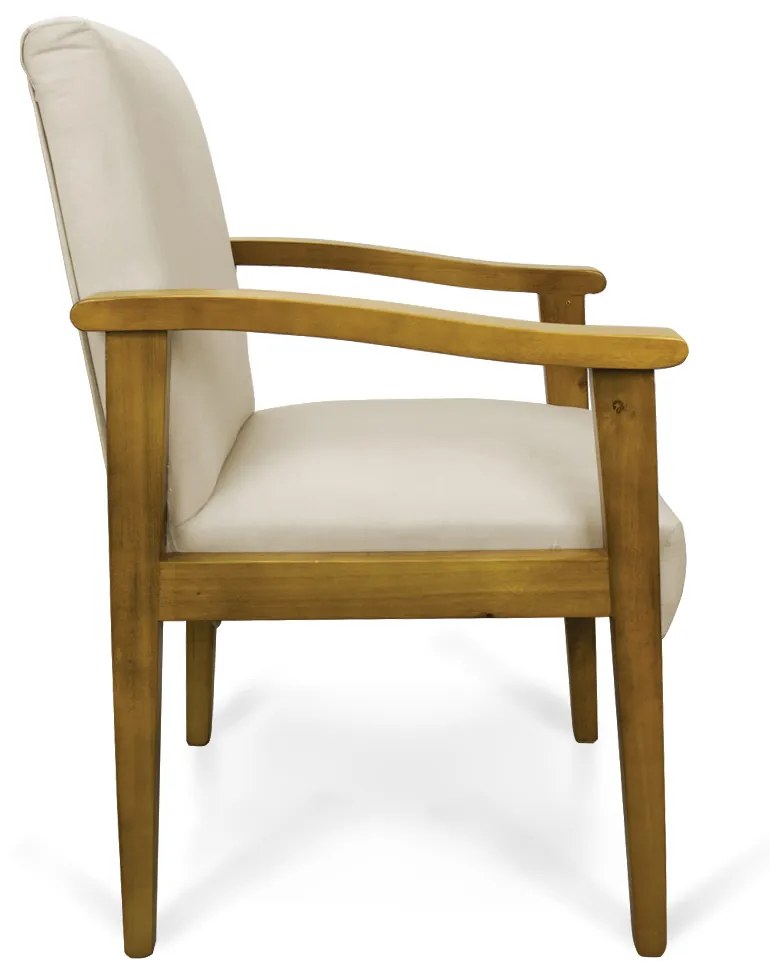 Poltrona Eloisa Veludo Base de Madeira Castanho - Bege