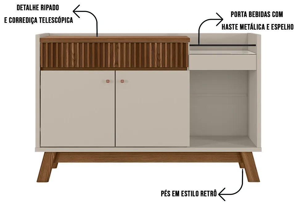 Buffet Aparador Carol 2 Portas Freijó e Off White 87x133 cm L04 - D'Rossi