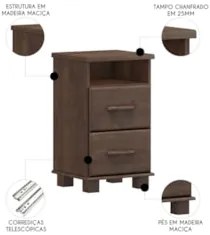 Mesa Cabeceira 44cm Para Quarto 2 Gavetas Eduarda Café F07 - Mpozenat