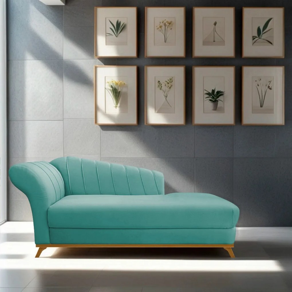 Recamier Vanessa 160cm Lado Direito Suede Azul Tiffany - ADJ Decor