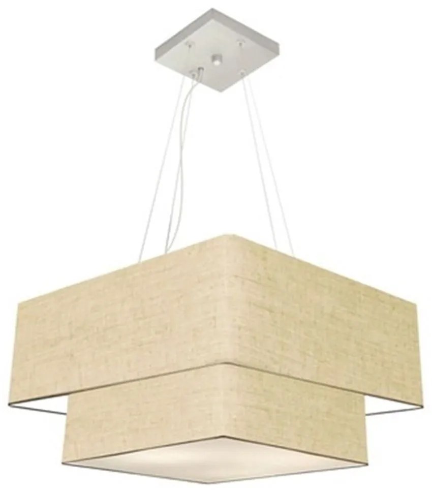Lustre Pendente Duplo Quadrado Vivare Md-4066 Cúpula em Tecido 50x35cm Rustico Bege - Bivolt
