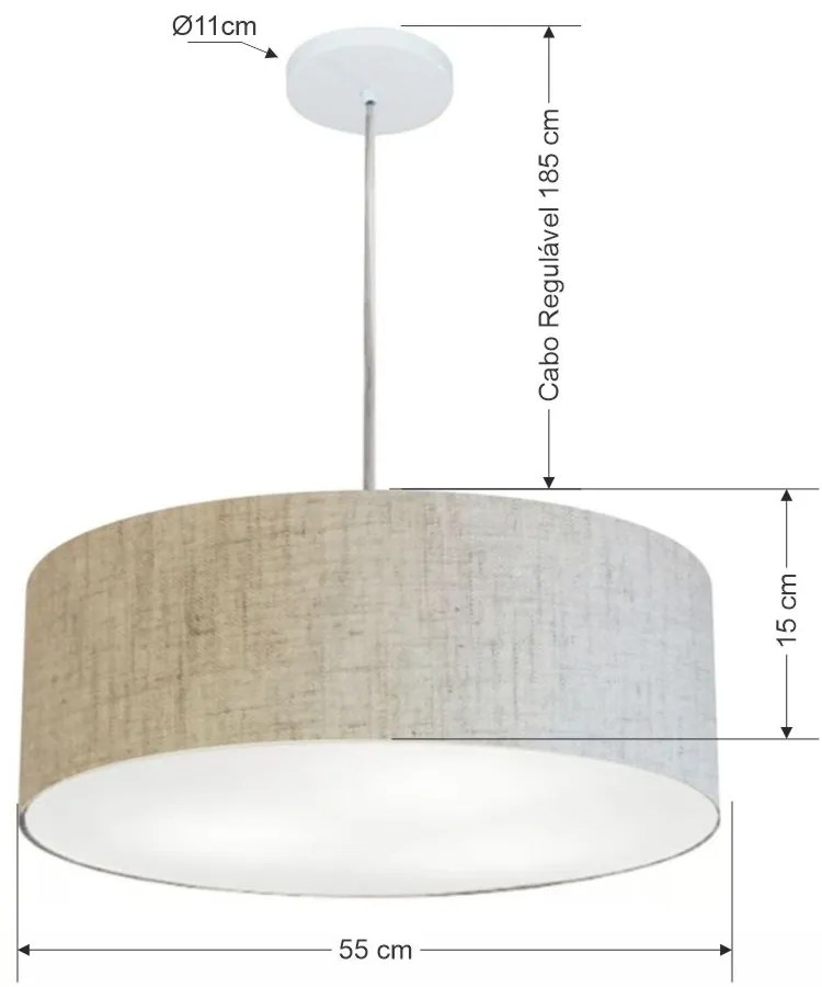 Lustre Pendente Cilíndrico Md-4218 Cúpula em Tecido 55x15cm Rustico Bege - Bivolt