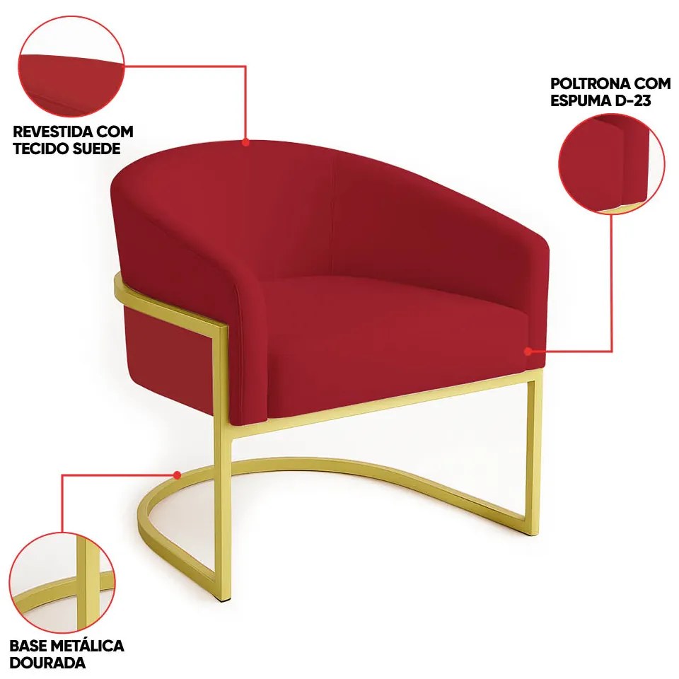 Poltrona Sala Decorativa Industrial Dourada Arielle Veludo D03 - D'Rossi - Marsala