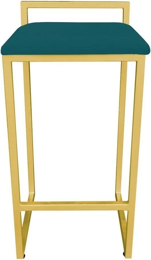 Conjunto 02 Banquetas Pietra Suede Base Dourado D03 - D'Rossi - Azul Pavão