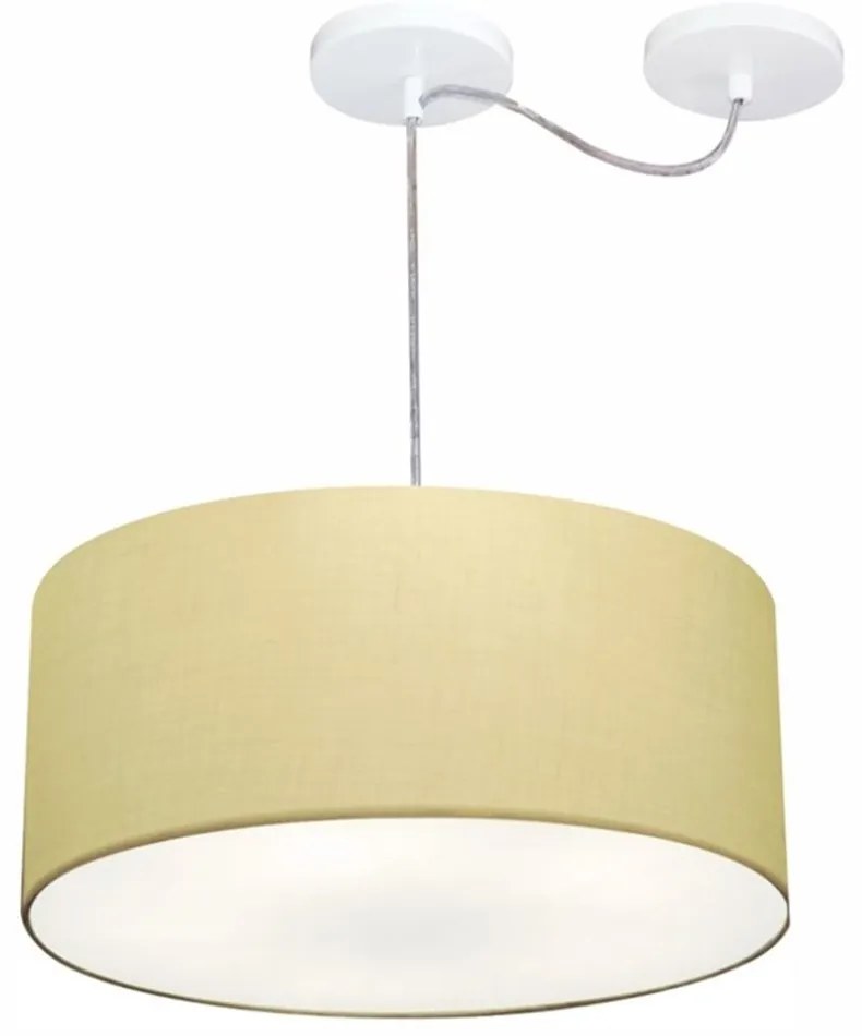 Lustre Pendente Cilíndrico Com Desvio De Centro Md-4147 Cúpula  50x25cm Algodão Crú - Bivolt
