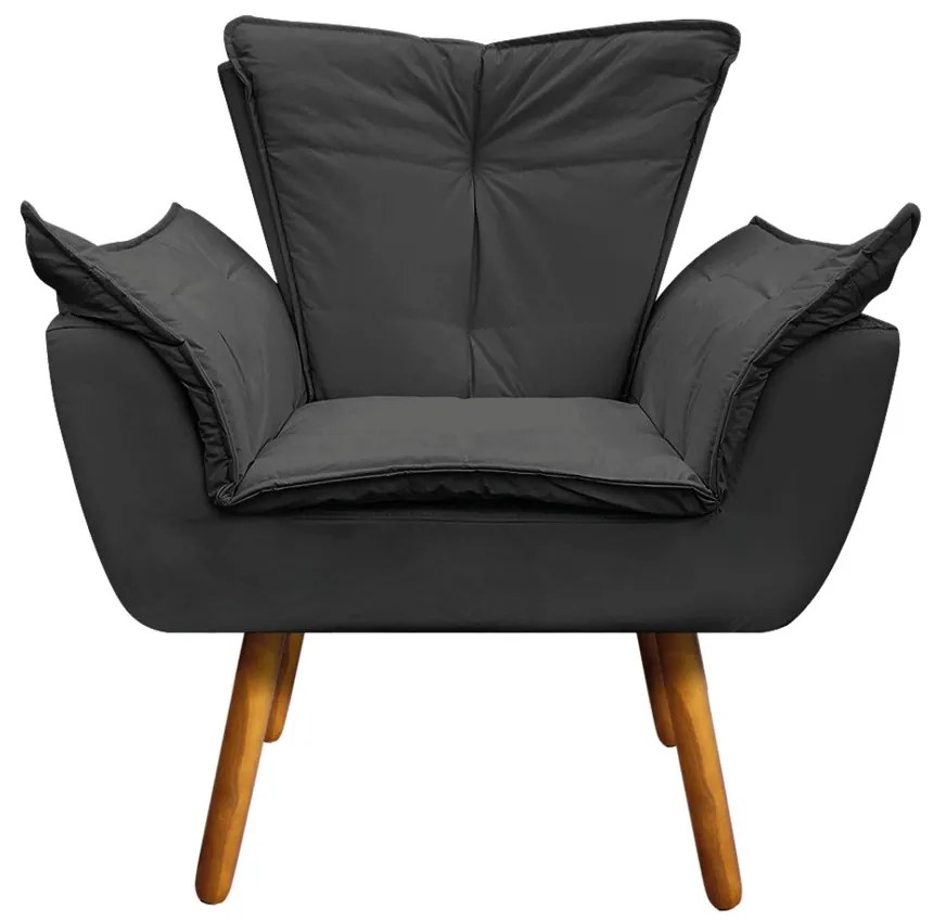 Poltrona Sala de Estar Pé Palito de Madeira Kit 2 Opala Corino D03 - D'Rossi - Preto