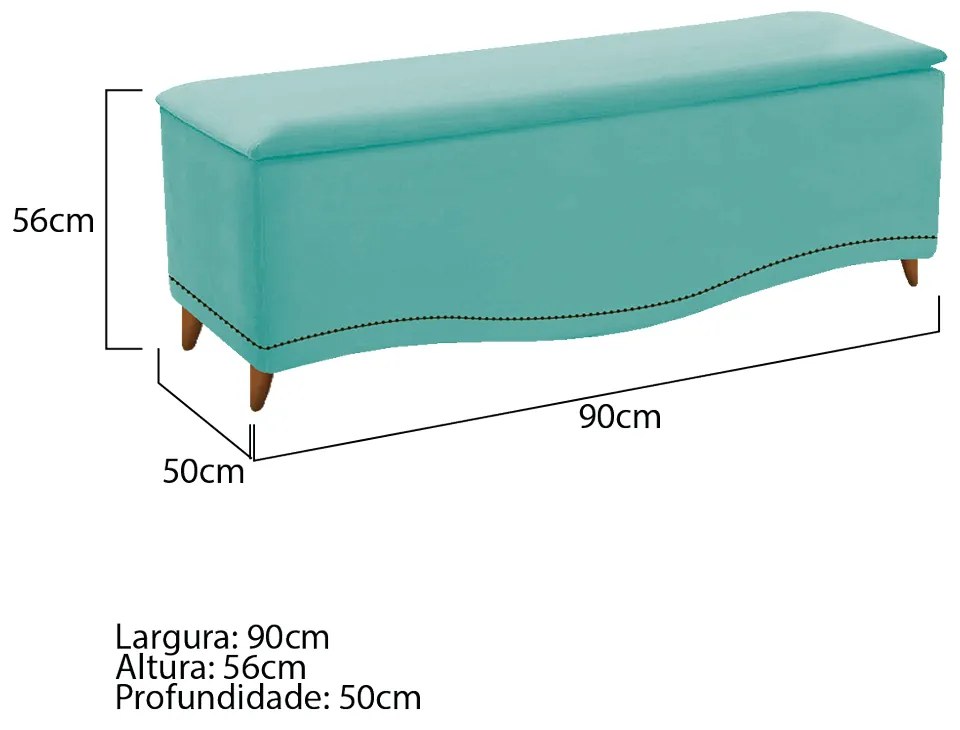 Calçadeira Estofada Yasmim 90 cm Solteiro Suede Azul Tiffany - ADJ Decor