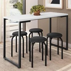 Mesa de Cozinha Bistrô Porto Branco 120cm com 4 Banquetas Industriais