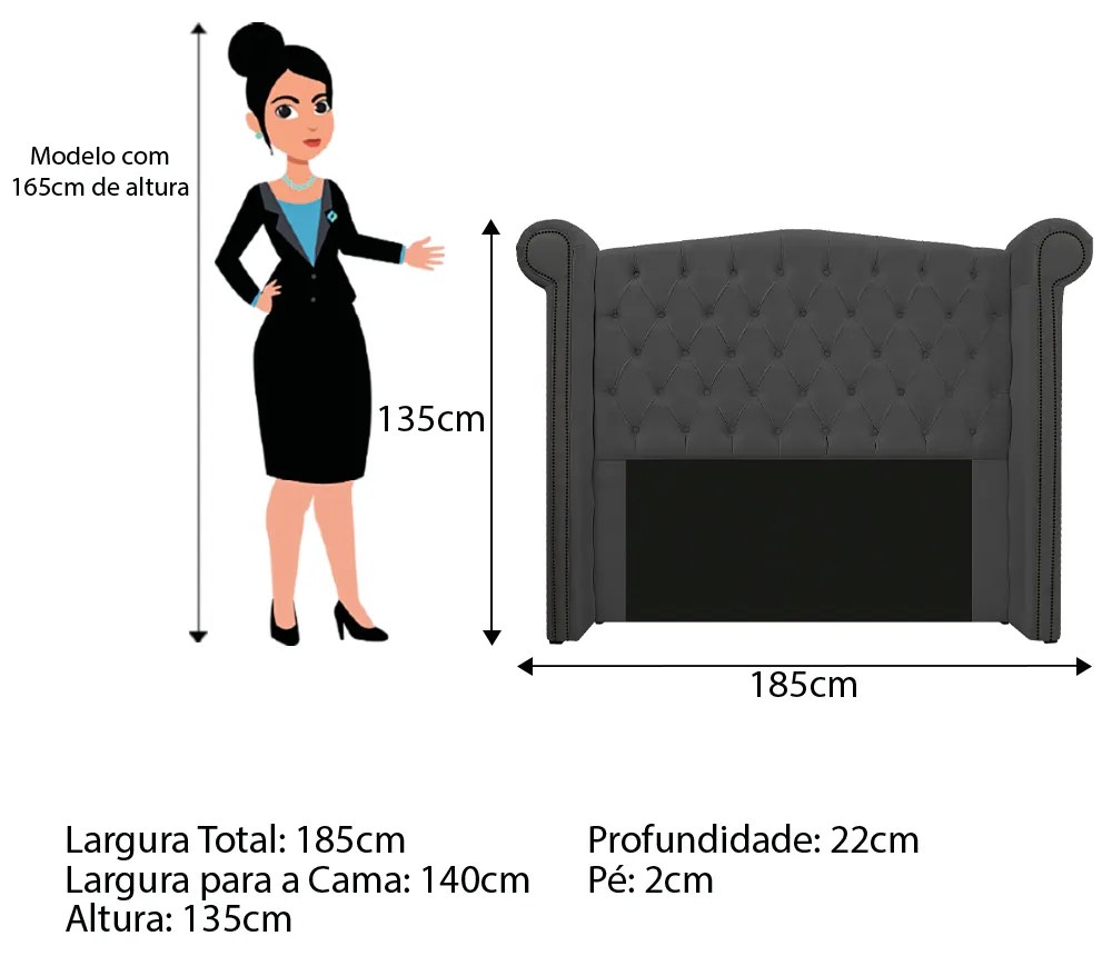 Kit Cabeceira e Calçadeira Veneza 140 cm Casal Corano Cinza - ADJ Decor