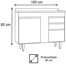 Balcão Gabinete 100cm Sem Tampo 2 Portas 2 Gavetas Luziania Preto - Lu