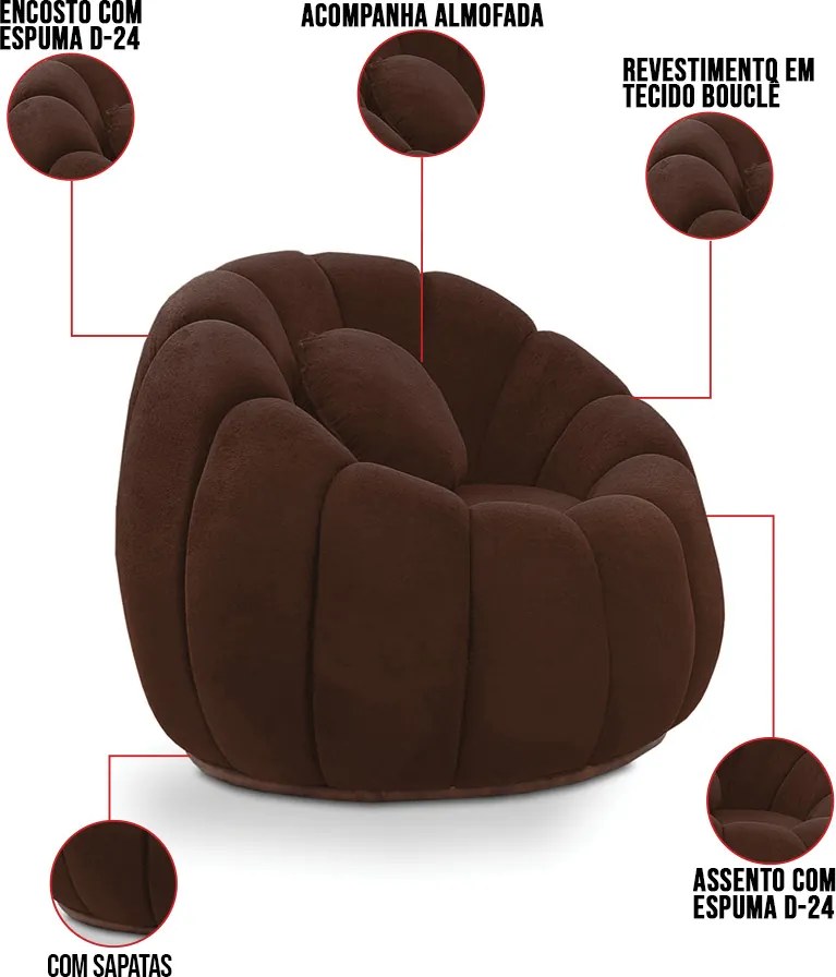 Poltrona e Puff Decorativo Orgânico Fixo Cloud Bouclê E03 - D'Rossi - Marrom