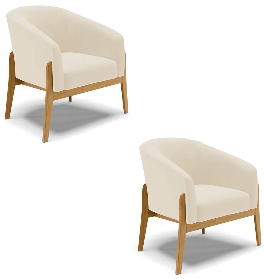 Poltrona Decorativa Base de Madeira kit 2 Stella Linho D03 - D'Rossi - A19 Bege