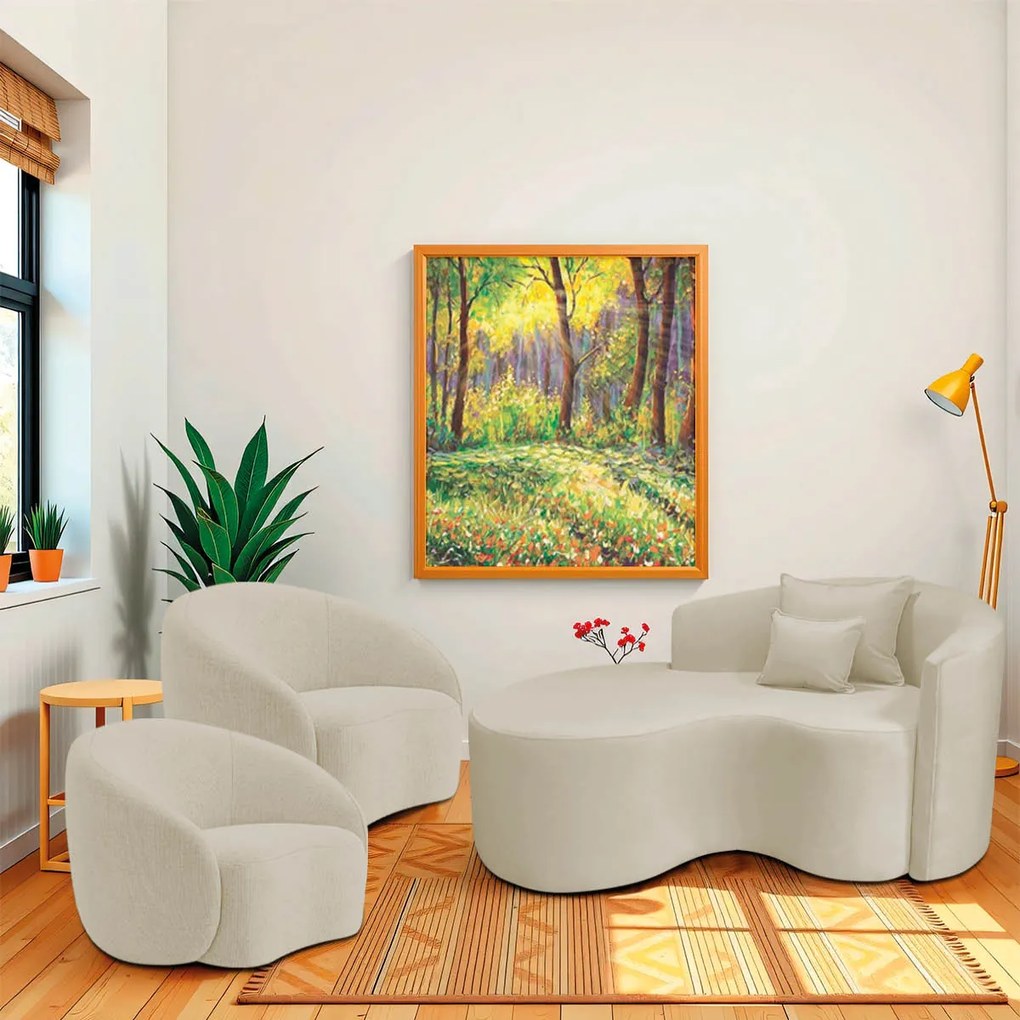 Kit Recamier Curvo Sala de Estar Inglaterra 150cm Lado Esquerdo e 2 Poltronas Orgânica Luxo Amore Bouclé