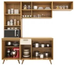 Cozinha Compacta Amélia Freijó UV/Ripado/Off Acetinado Z44 - Mpozenat