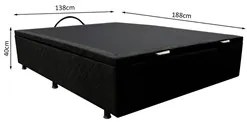 Base Box Baú para Cama Casal 138x188cm Liz S05 Suede Bordado Preto - M