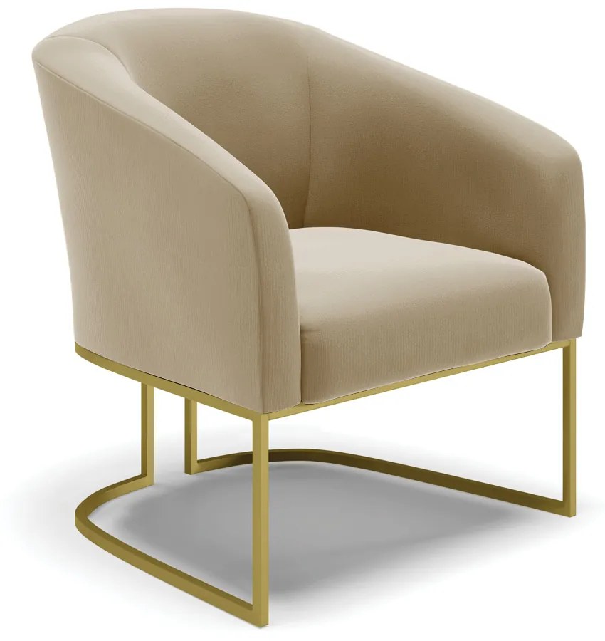Namoradeira e 2 Poltronas Base Industrial Dourado Stella Suede D03 - D'Rossi - Marrom Rato