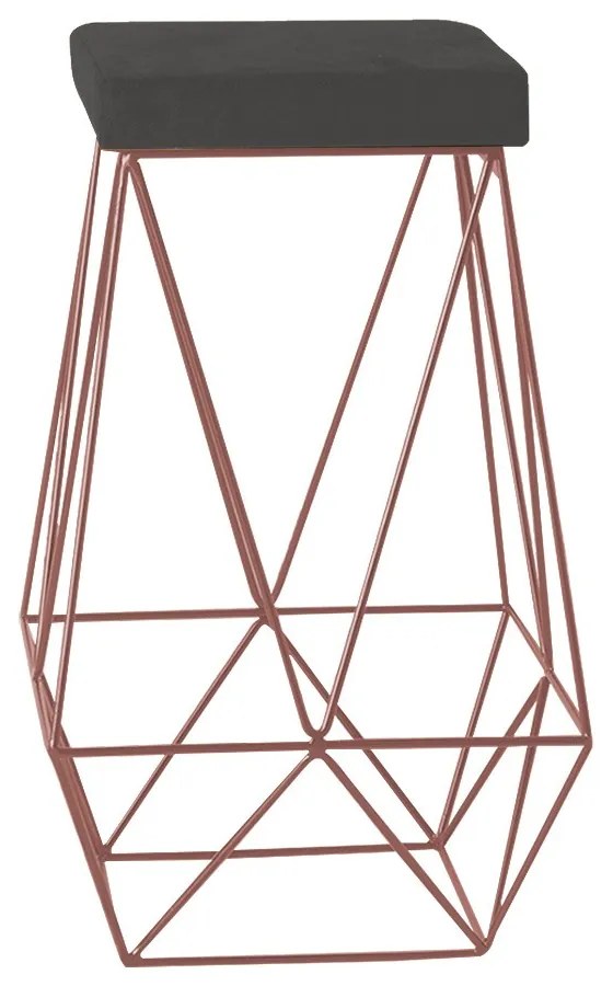 Banqueta Decorativa Kathy Base Bronze Suede Cinza G41 - Gran Belo