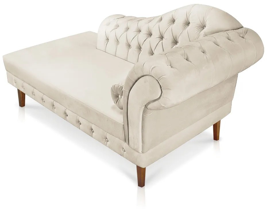 Divã Recamier Capitonê Mônaco 165 cm Suede Bege Pés Chanfrado- D'Rossi