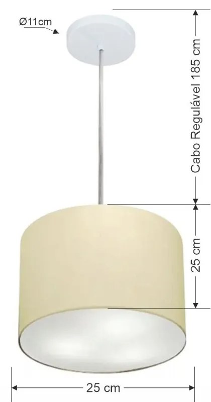 Lustre Pendente Cilíndrico Md-4209 Cúpula em Tecido 25x25cm Algodão Crú - Bivolt