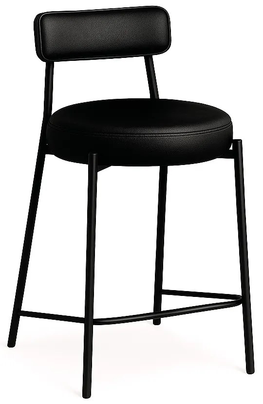 Banqueta Cozinha Alta com Encosto Industrial Preto Londres PU D03 - D'Rossi - Preto