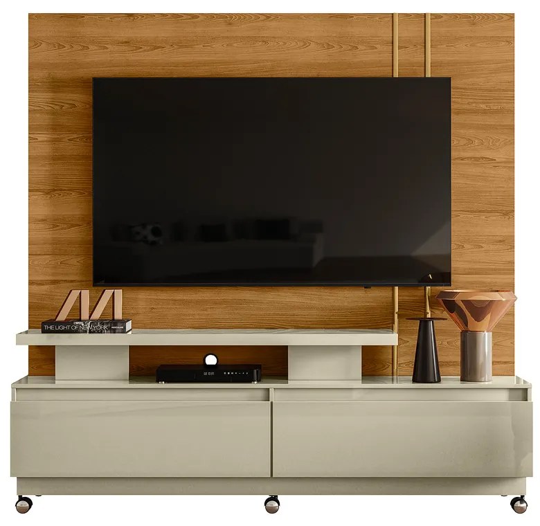 Estante de TV 75 Pol 183cm com Rodízio Sala Belora M20 - D'Rossi - Cumaru e Opala