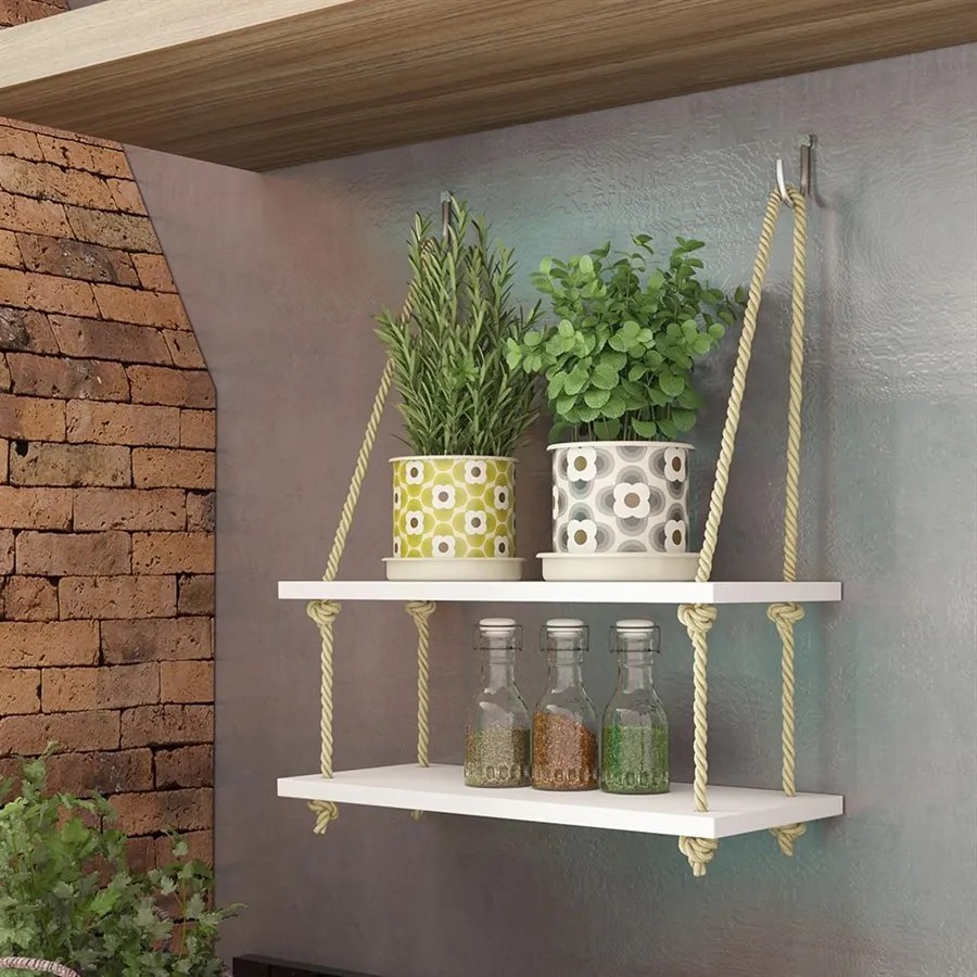 Prateleira Erva Doce C/ Corda em Sisal Branco