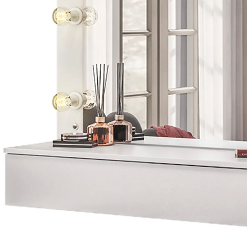 Penteadeira Camarim Suspenso Arlete com Espelho 01 Gaveta 135 cm Branco - D'Rossi
