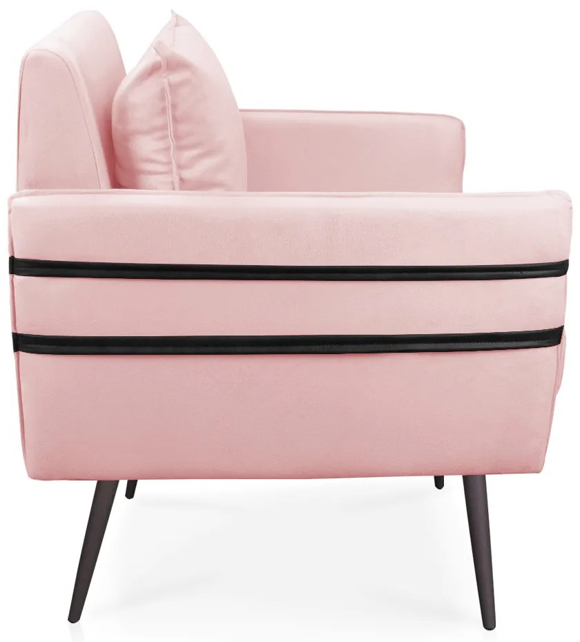 Poltrona Mari Suede Rosa Bebê Pés Palito de Ferro Preto - D'Rossi
