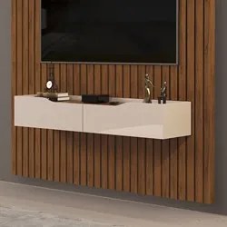 Painel para TV 65 Pol Ripado com Bancada Suspensa 183x240cm Pratisk D0