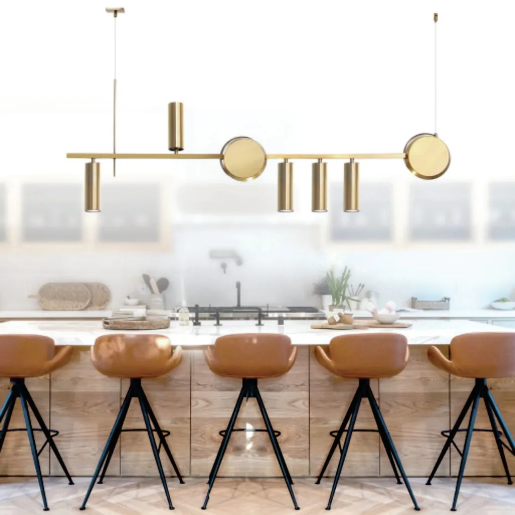 Pendente Eclipse Misto Assimetrico 120X10X43Cm Com Tubos E Discos Meta... (ROSE FOSCO / COBRE BRILHO, 110V)