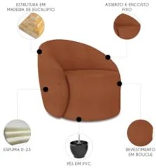 Sofá 4 Lugares 220cm Wendi e Poltrona Steve Boucle Terracota I01  - Mp