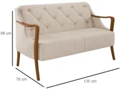 Poltrona Namoradeira 2 Lugares 135cm Capitonê Lapa Z32 Linho Cru Liso