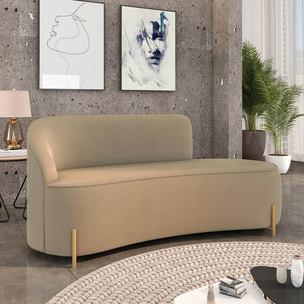 Sofá 3 Lugares Orgânico 180cm Pé Dourado Morgan Suede D03 - D'Rossi - Marrom Rato