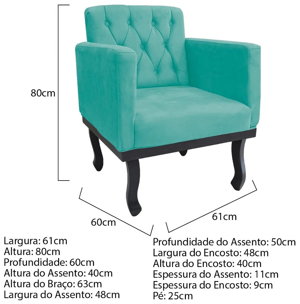 kit 02 Poltronas Classic Pés Luís XV Suede Azul Tiffany - ADJ Decor