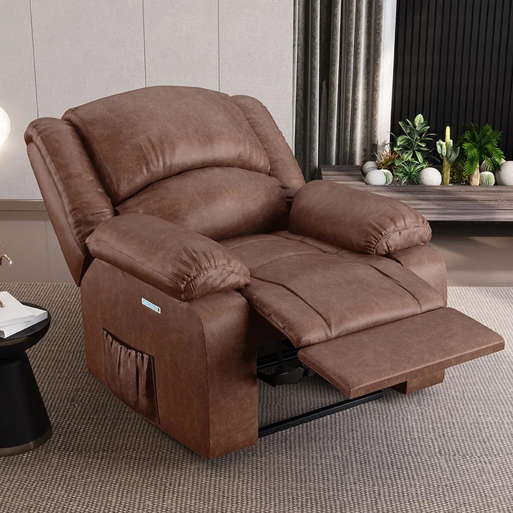 Poltrona do Papai Reclinável Sala de Cinema Madrid Elétrica Touch Massagem USB PU Marrom Brilho G23 - Gran Belo