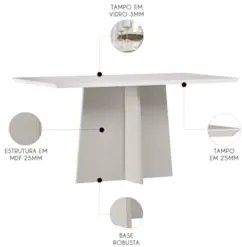 Mesa de Jantar Retangular 160cm 6 Lugares Zuma Off White N02 - Mpozena