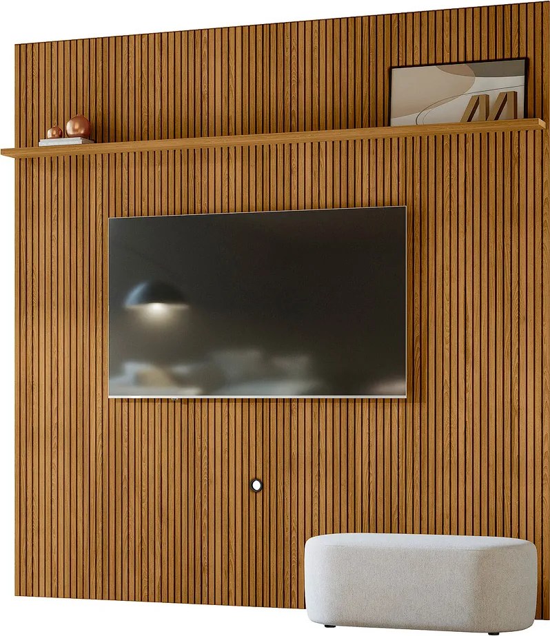 Painel TV 75 Pol 238cm Ripado para Sala Kalven M20 - D'Rossi - Cumaru