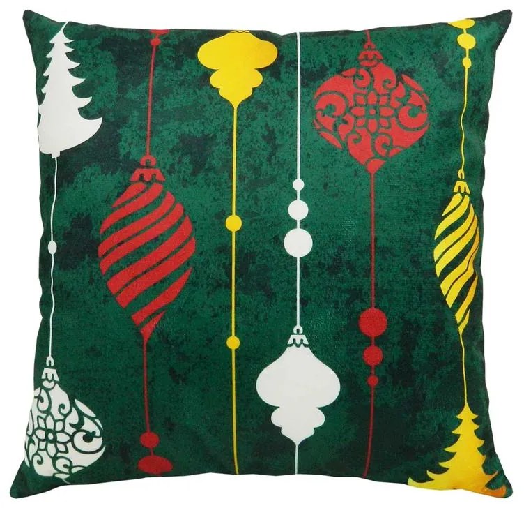 Capa de Almofada Natalina de Suede em Tons Verde 45x45cm - Bolas Coloridas - Com Enchimento