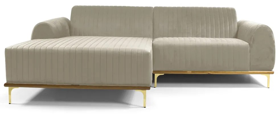 Sofá 3 Lugares Lisboa D07 com Chaise Esquerda 230cm Veludo Creme - D'Rossi