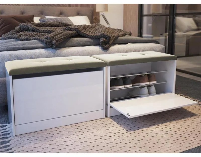Sapateira Puff Cama Quarto Multifuncional Decoração Branco/bege