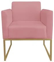 Poltrona Decorativa Base Industrial Dourada Maressa S17 Suede Rosê - I