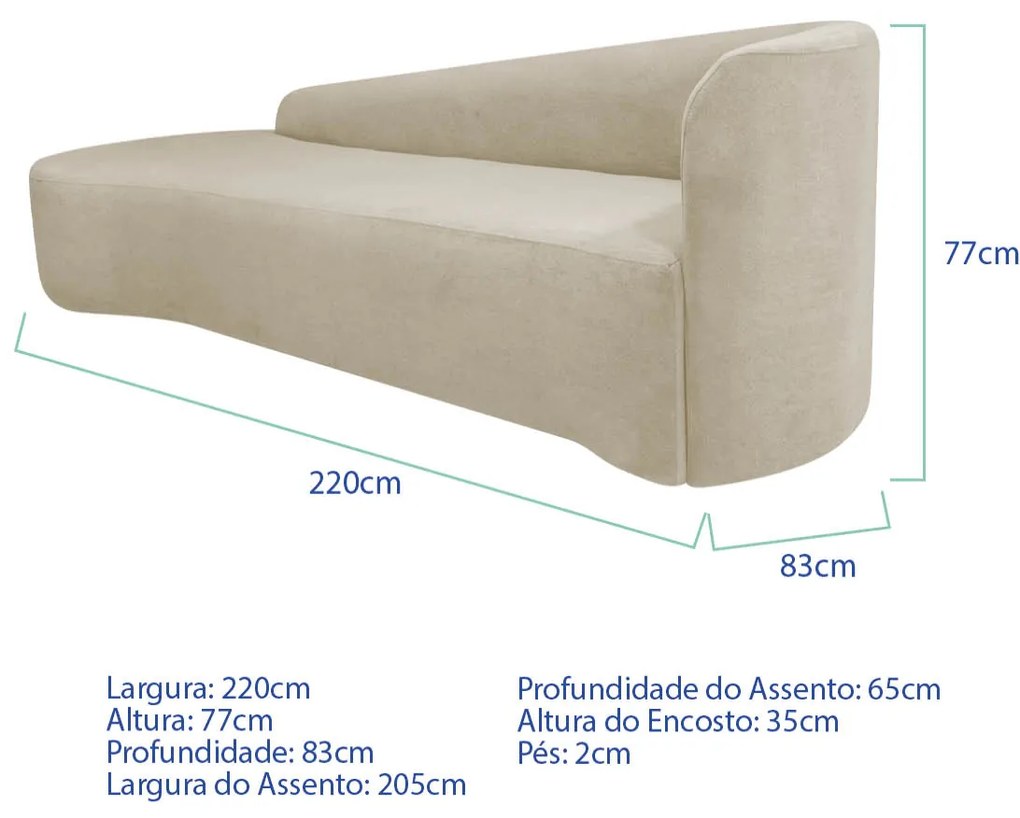 Kit Sofá Curvo França 220cm L.E e 2 Poltronas Luiza Max Conforto, Elegância e Design Moderno Linho