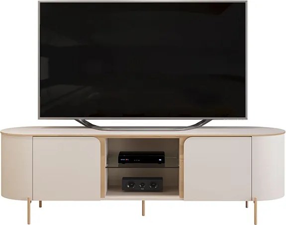 Bancada Decorativa TV 65" Deep 2 Portas Prateleira Vidro OffWhite G18 - Gran Belo