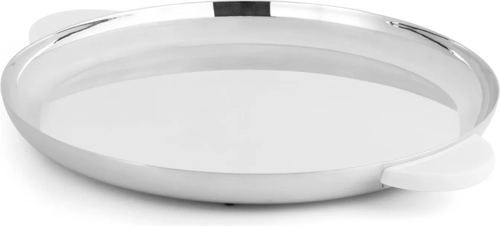 Bandeja Redonda Pequena Volupté Prata C/ - Resina Branca  Resina Branca