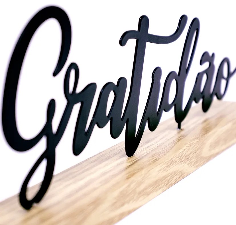 Enfeite de Metal Com Base em Madeira Gratidão 10,5x27x4 cm - D'Rossi