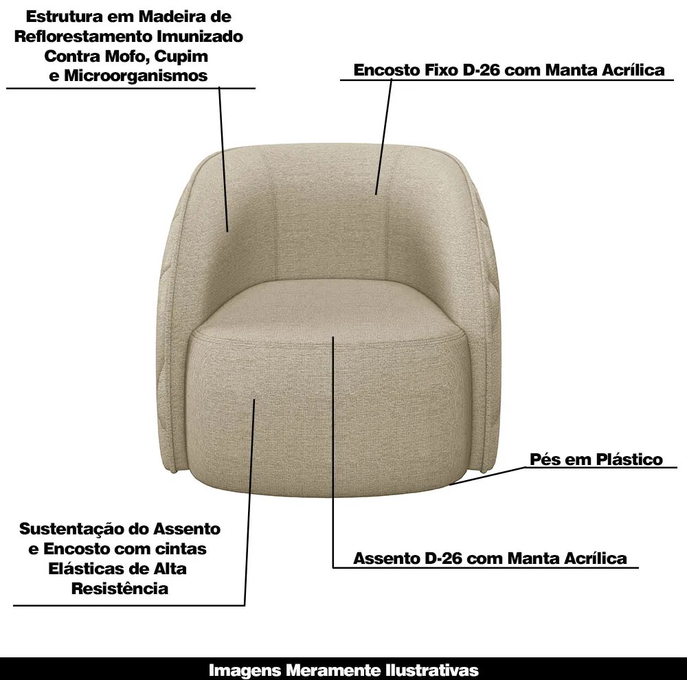 Kit 2 Poltronas Decorativas Clarke Linho Bege G45 - Gran Belo
