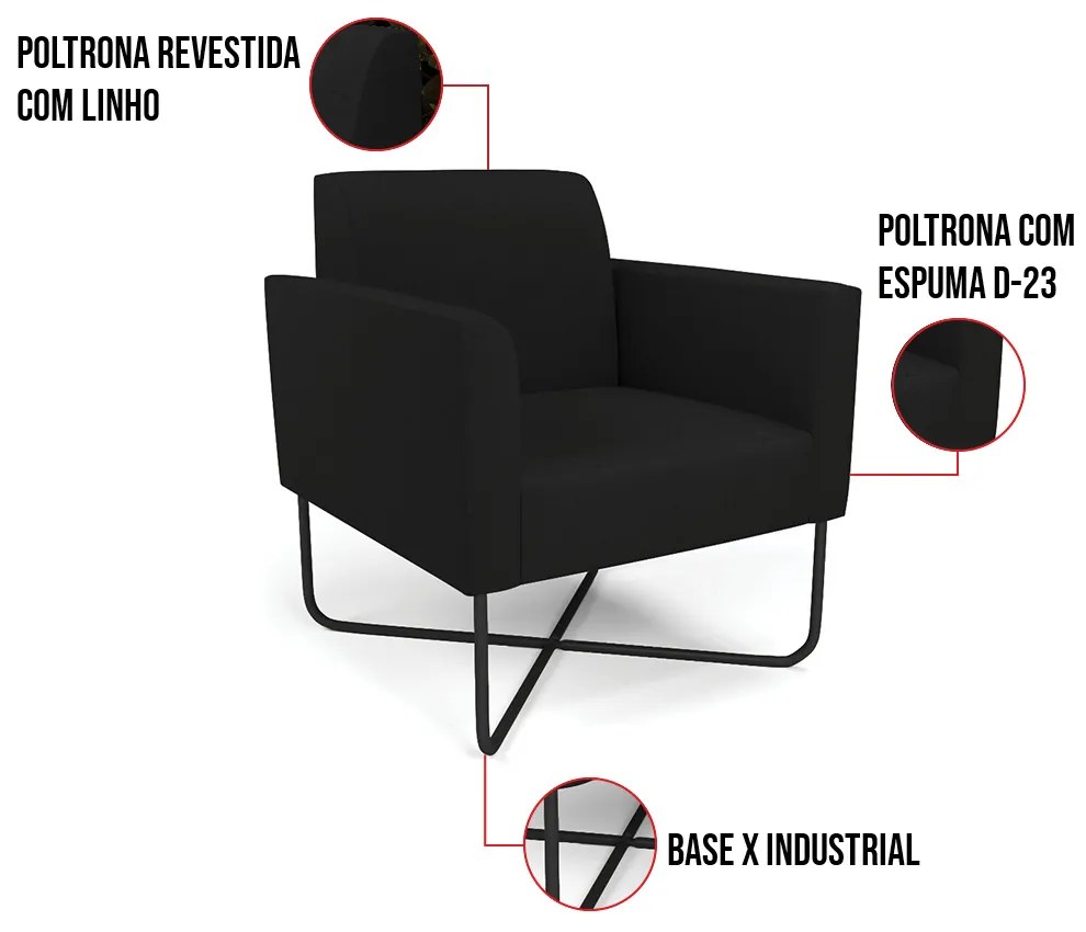 Poltrona Base X Industrial Preto Marisa Linho D03 - D'Rossi - A79 Preto