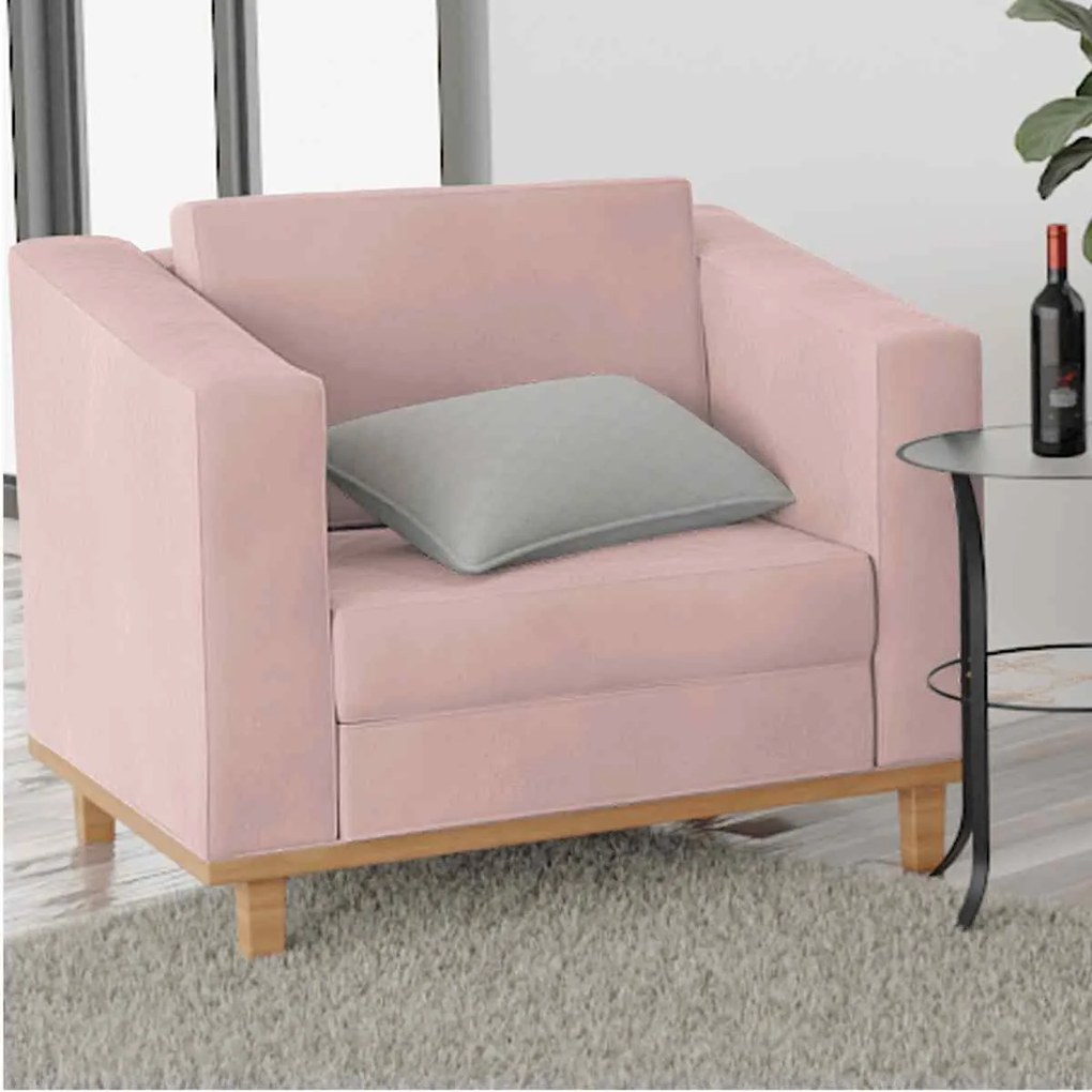 Poltrona Decorativa Europa Linho Rosê ADJ Decor