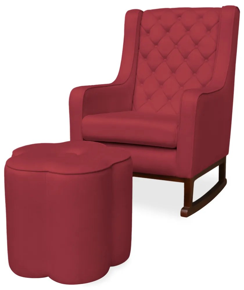 Kit Poltrona Amamentação Balanço Maju com Puff Flor Veludo - Vermelho