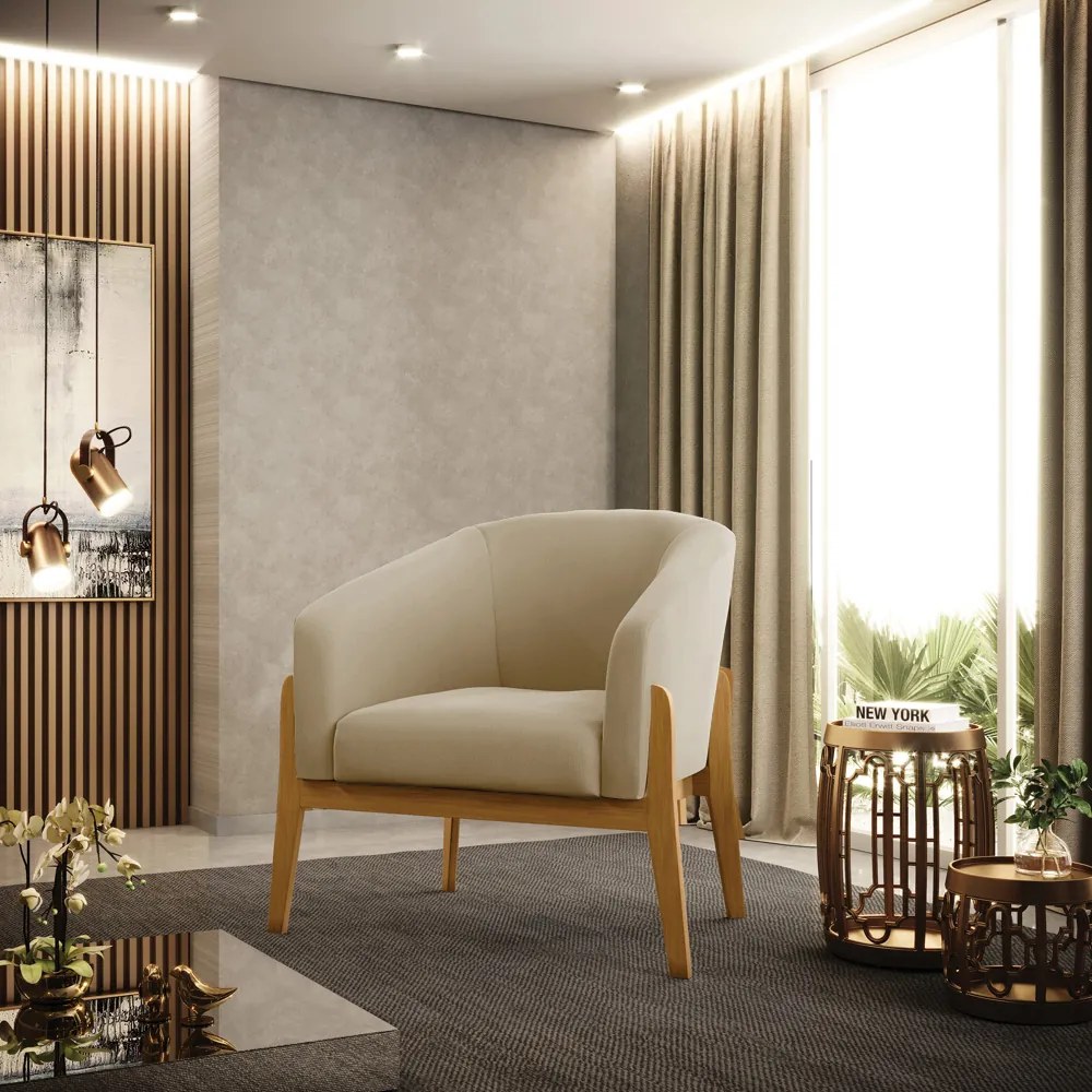 Poltrona Decorativa Base de Madeira Stella Suede Marrom R D03 - D'Rossi